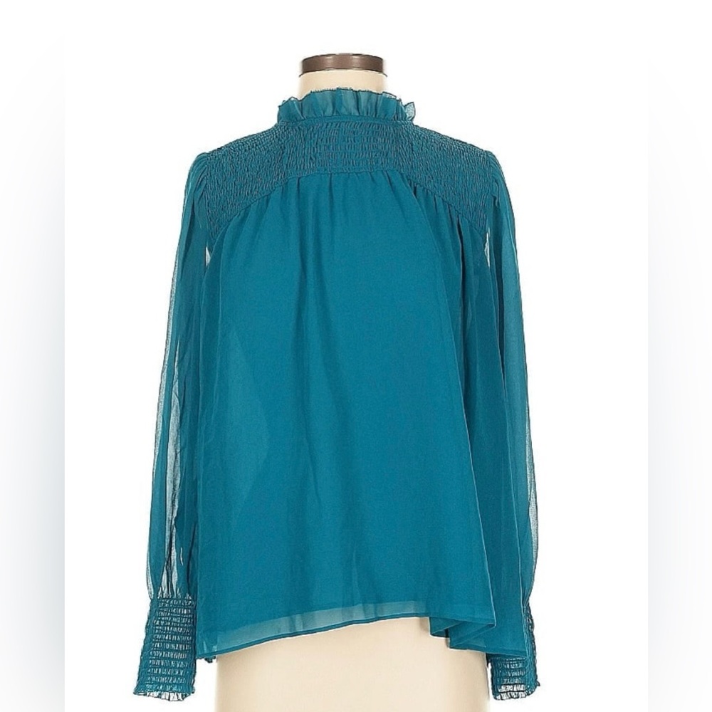 Ann Taylor Teal Smocked Blouse